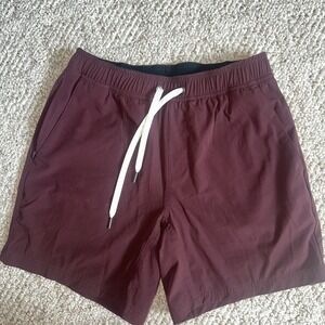 Wowie Mens Athletic Swim Shorts Maroon Aztec Woven Built-in Liner Size Small EUC